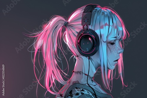 Lo-fi anime vampire girl, urban gothic inspiration for an album or playlist cover background.. Beautiful simple AI generated image in 4K, unique.