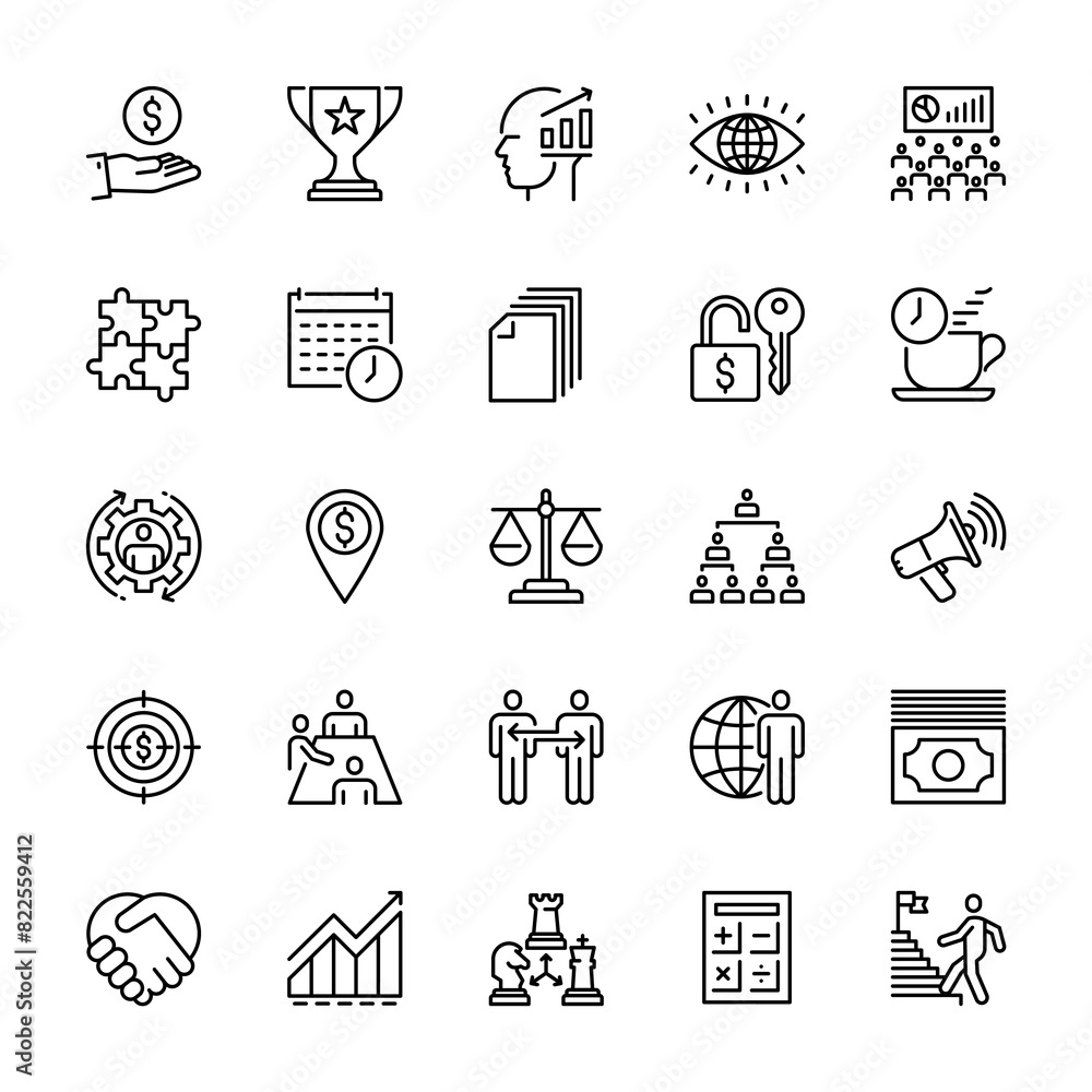 Naklejka premium Business administration for success, marketing strategy, quality development, icons, vector and illustration.