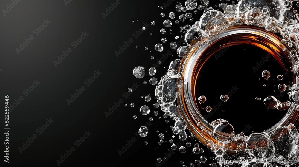A black background featuring bubbles of water, with a circle of larger ...