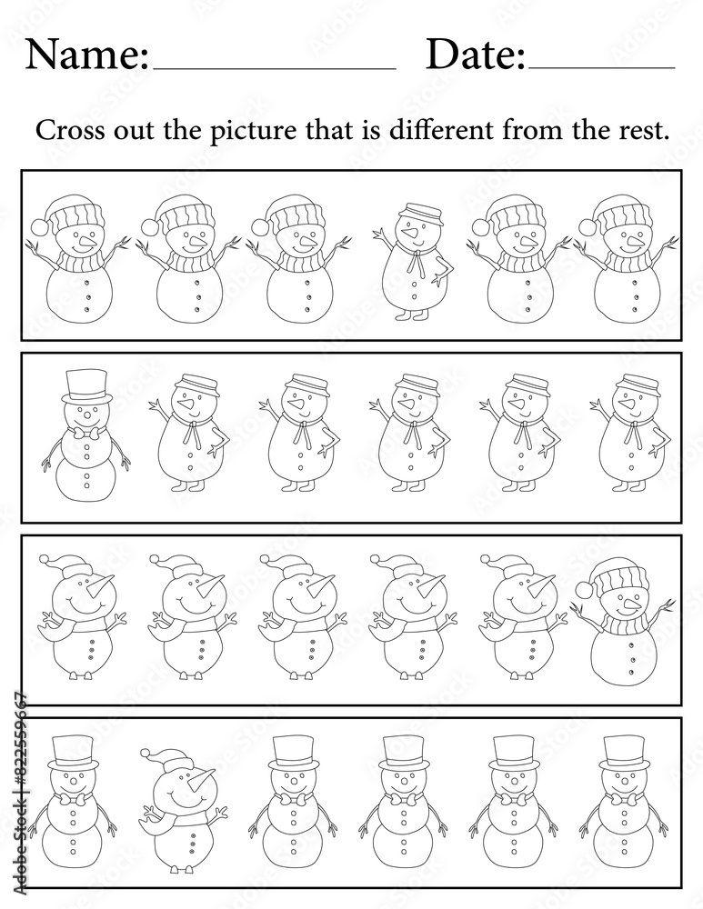 Snowman Puzzle. Printable Activity Page for Kids. Educational Resources for School for Kids. Kids Activity Worksheet. Find the Different Object Snowman Puzzle. Printable Activity Page for Kids. Educational Resources for School for Kids. Kids Activity Worksheet. Find the Different Object