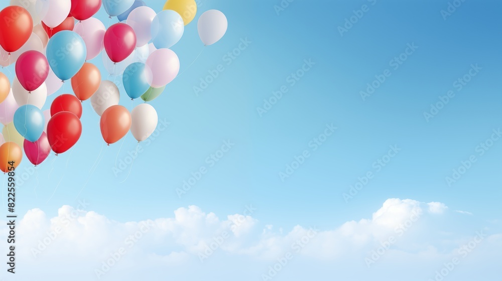 Colorful Balloons Floating in a Bright Blue Sky with Clouds