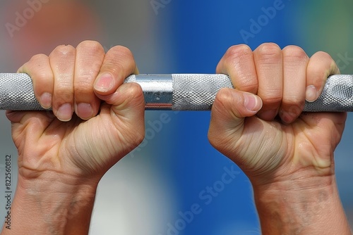 Powerful grip weightlifter s determined hands on barbell summer olympics sports concept