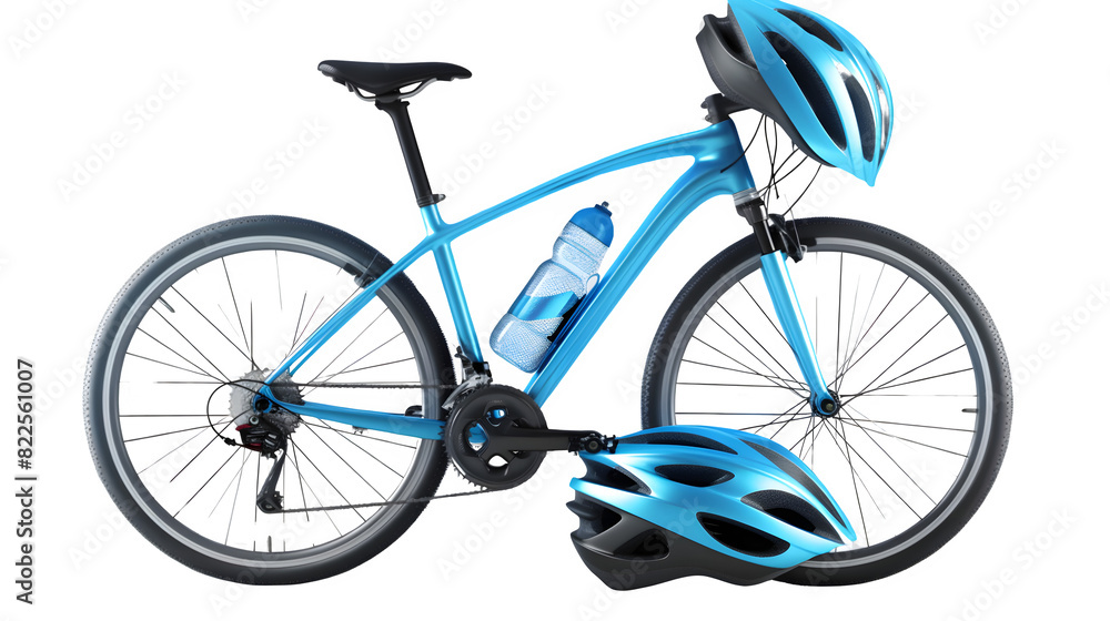 Fototapeta premium Bicycle with Helmet for Safe and Enjoyable Cycling, Isolated on White, Transparent Background, PNG File, Hand Edited Generative AI