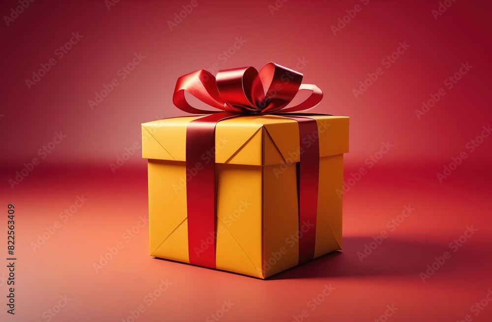Obraz premium red gift box with golden ribbon