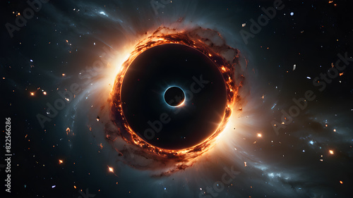 Fototapeta Naklejka Na Ścianę i Meble -  Black hole attracting space matter. Black hole star in deep space. Generative AI