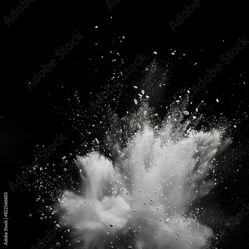 Grainy white powder on black background 