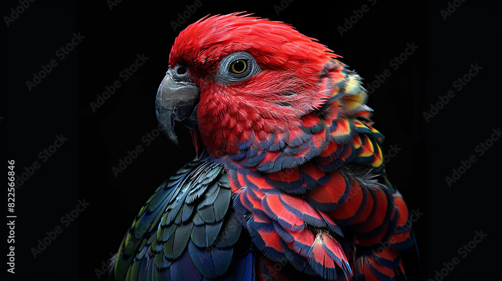 Fototapeta premium Macaw parrot on black isolated background