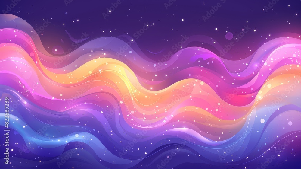 A backdrop of undulating wavy lines and stars scattered in a night sky Overlaid, a blue sky filled with stars Centralized, a purple sky adorned with white A backdrop of undulating wavy lines and stars scattered in a night sky Overlaid, a blue sky filled with stars Centralized, a purple sky adorned with white