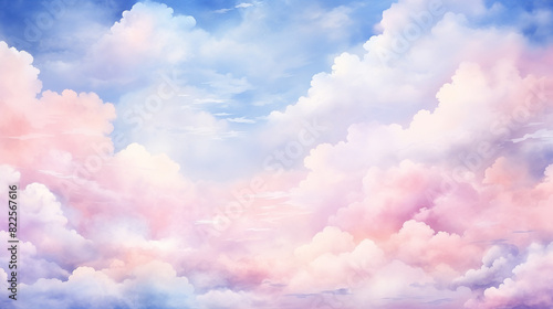 Pink and lilac fluffy clouds under a blue sky landscape background image 16:9 Ratio
