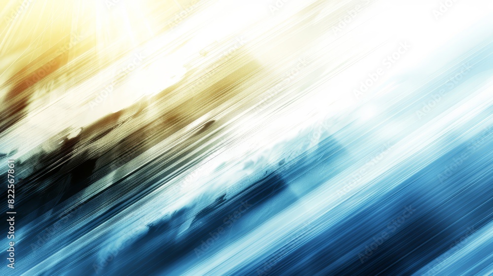A sunburst against a vibrant blue-yellow backdrop, its edges sharp; a faint building figure in the midst of the background A sunburst against a vibrant blue-yellow backdrop, its edges sharp; a faint building figure in the midst of the background