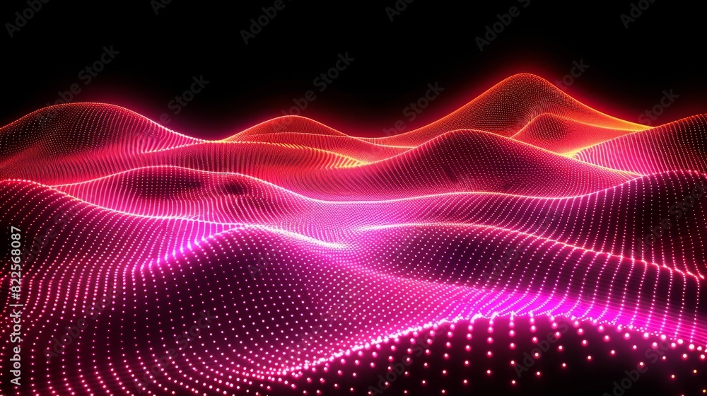 A mountain range depicted by computation, featuring a radiant wave emanating from its peak and base A mountain range depicted by computation, featuring a radiant wave emanating from its peak and base
