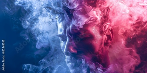 Visual Representation of a Stressed Man with Smoke Emitting from Head. Concept Stress, Smoke, Mental Health, Emotional Well-being, Coping Strategies photo