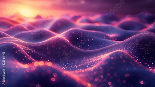 The background of this abstract grainy blue purple color gradient wave is shining light dark with a glowing light source