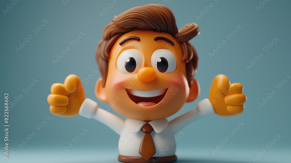 3D businessman character with a funny face showing high customer ratings, clean white gradient background, minimalist cartoon design, studio lighting, open space 3D businessman character with a funny face showing high customer ratings, clean white gradient background, minimalist cartoon design, studio lighting, open space