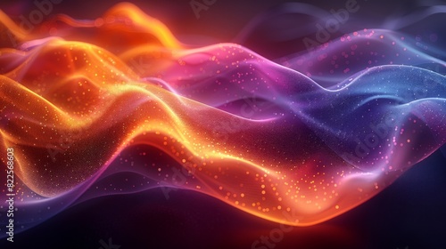 An abstract glowing color wave with a grainy gradient background purple orange and black dark background, and noise texture banner poster header in orange and purple