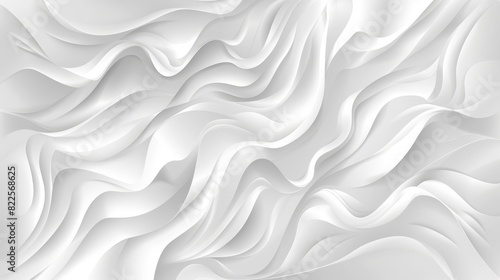  An abstract image features a white backdrop, adorned with undulating wave lines extending to its top and bottom edges The upper and lower halves exhibit contrasting wavy patterns photo