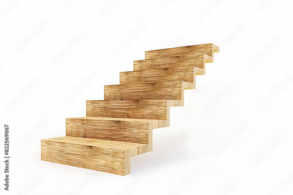 3D Rendering of Wood Stairs with Upward Arrow on White Background 3D Rendering of Wood Stairs with Upward Arrow on White Background