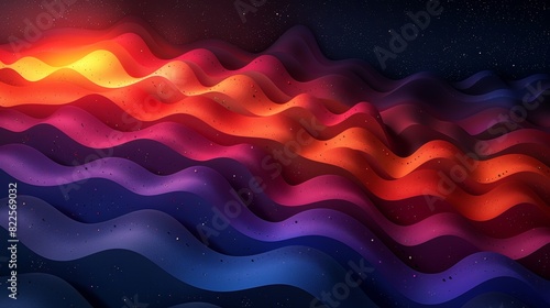 Grainy gradient wave background in purple, red, yellow, and blue colors with black copy space