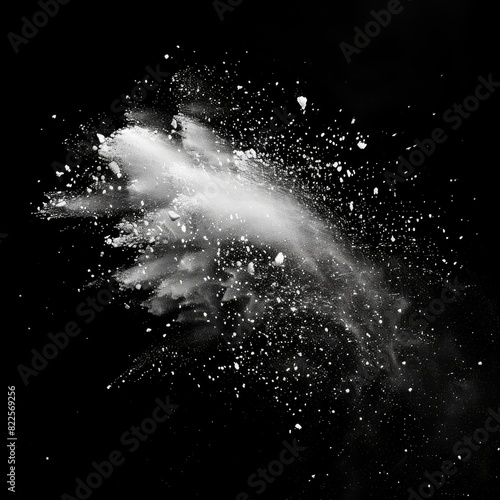 Grainy white powder on black background 