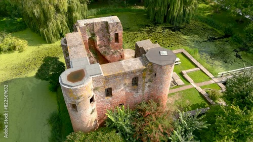 Aerial view of the ruins of Ravesteyn Castle in South Holland, Netherlands. photo