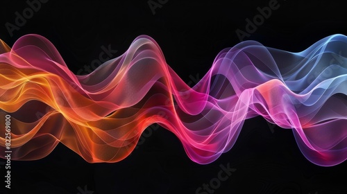  A multicolored wave of smoke against a black backdrop Black backgrounds frame the image laterally and extend above it photo