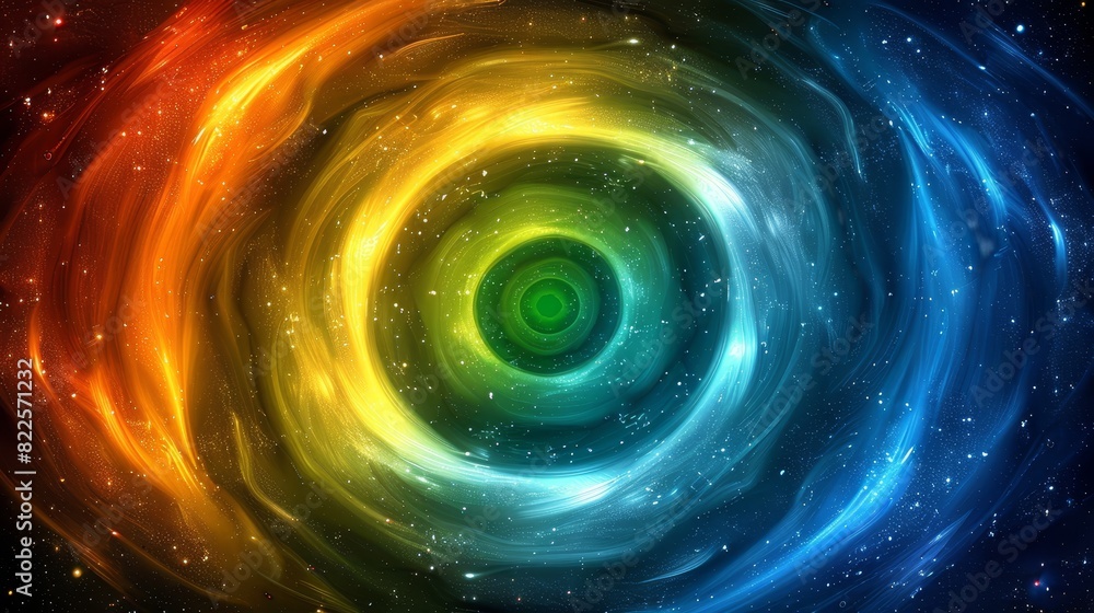Obraz premium A colorful swirl lies at the heart of a star-filled expanse, surrounded by a green center