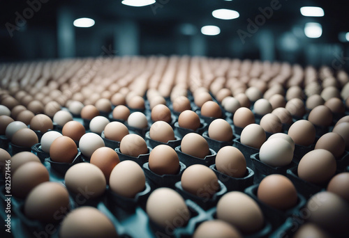 Inside view of egg production factory 