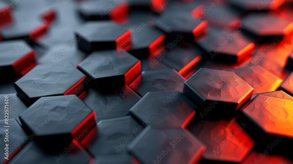 red and black hexagons atop; bottom, black and red hexagons red and black hexagons atop; bottom, black and red hexagons