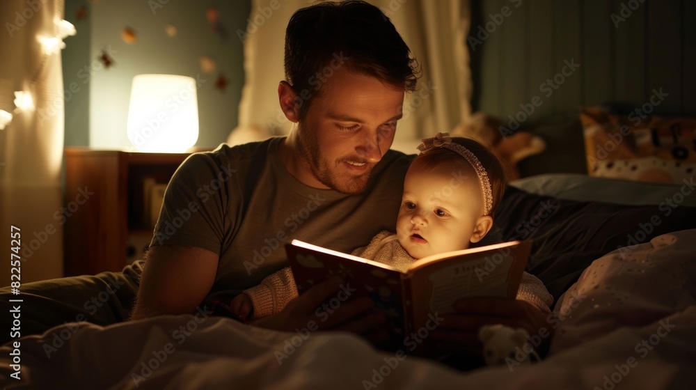 A father reads a bedtime story to his child fully present and engrossed in the story rather than rushing through it while thinking about his todo list for the next day. A father reads a bedtime story to his child fully present and engrossed in the story rather than rushing through it while thinking about his todo list for the next day.