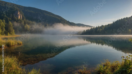 Lacu Rosu Lake, Misty Morning in Harghita County, Romania