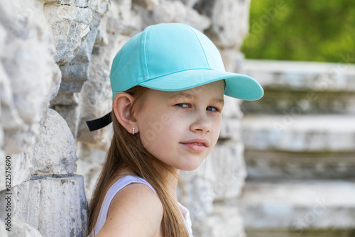 Portrait of a little blonde girl, summer outdoor © Andrey_Arkusha