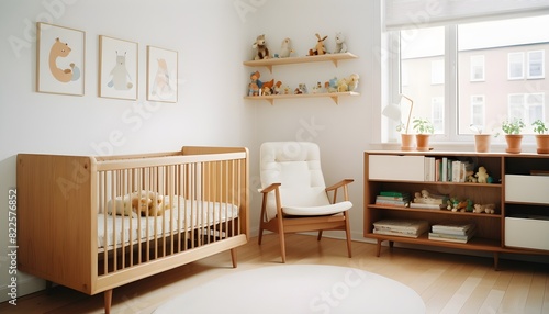 Baby room in scandi apartment with vintage furniture