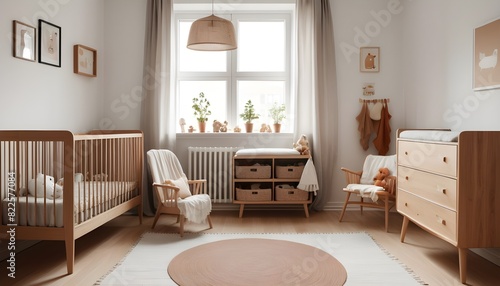 Baby room in scandi apartment with vintage furniture