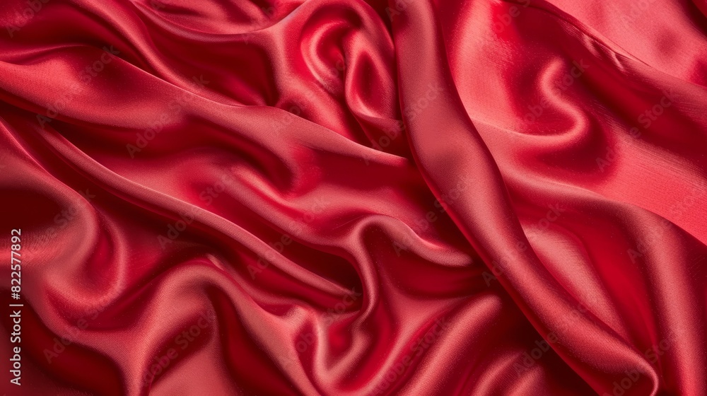 A red fabric's close-up reveals numerous folds at its upper and lower edges, while the bottom features subtle folds A red fabric's close-up reveals numerous folds at its upper and lower edges, while the bottom features subtle folds