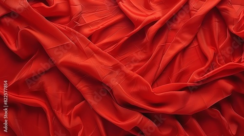  A tight shot of a red fabric, featuring a prolonged edge at its base photo