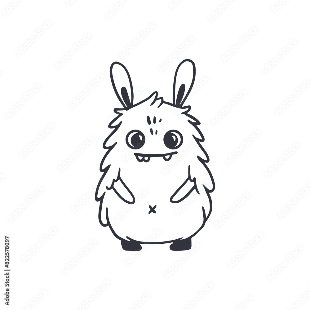 cute cartoon monster isolated on white background for coloring pages. Sketch, doodle. cute cartoon monster isolated on white background for coloring pages. Sketch, doodle.