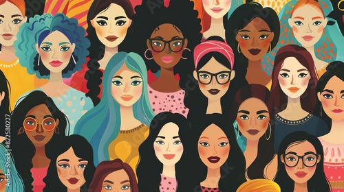 diverse group of young women from different ethnicities representing global unity and friendship concept illustration