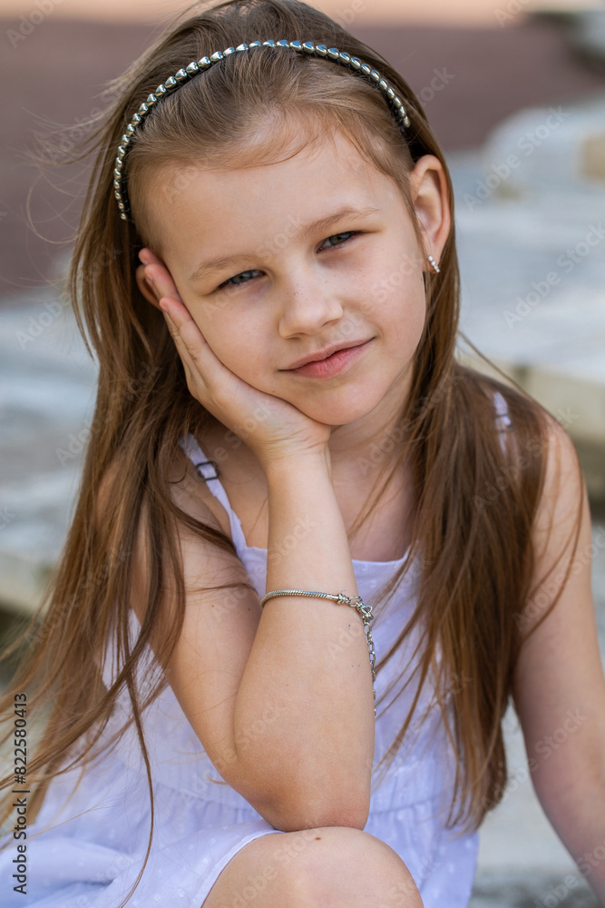 Portrait of a little blonde girl, summer outdoor Portrait of a little blonde girl, summer outdoor
