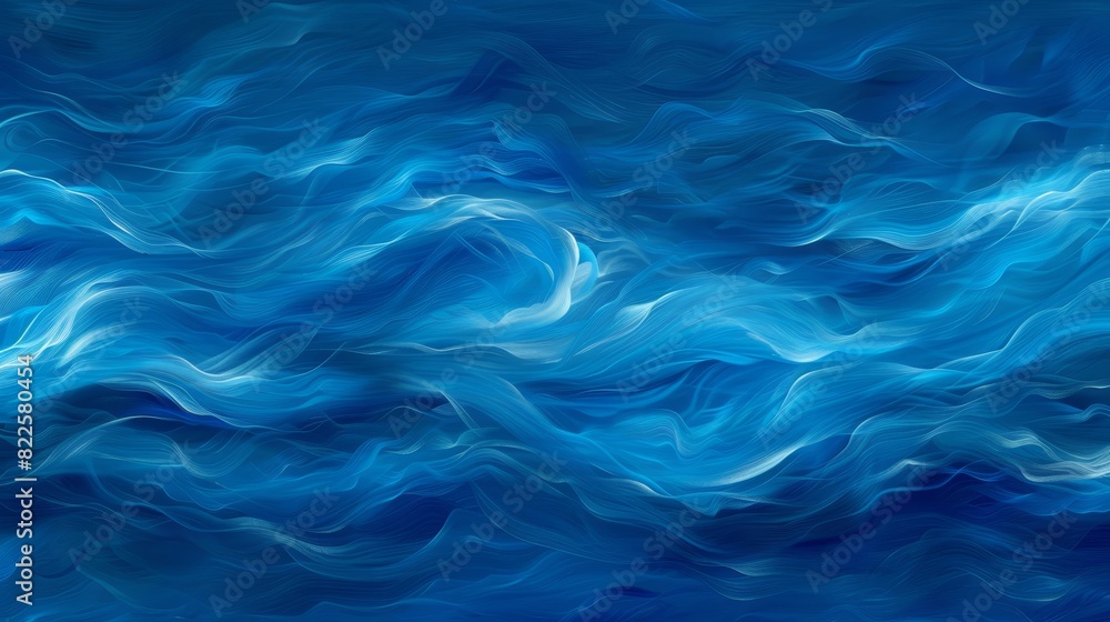  A painting of blue-and-white waves against a dark blue backdrop Reflection of water present in bottom right corners