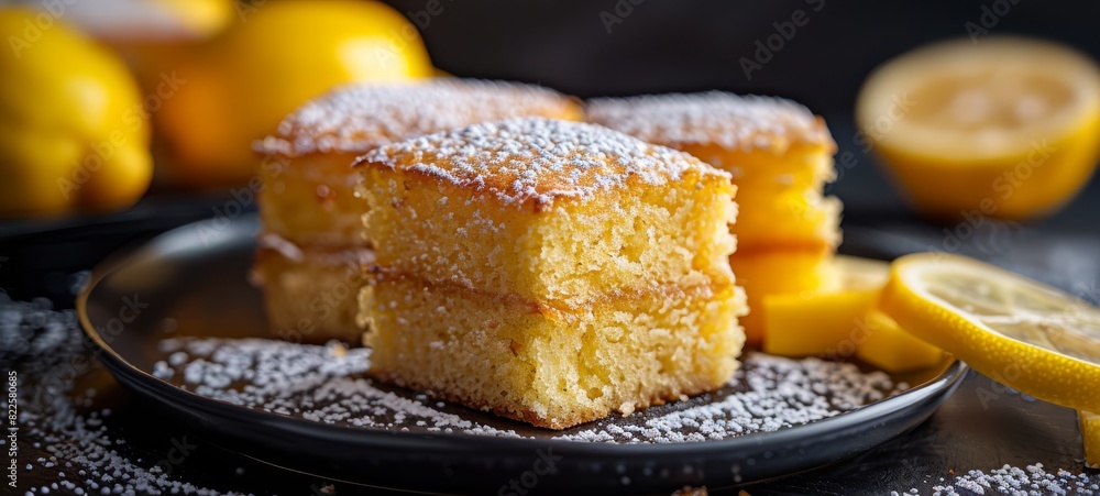 Food photography of Lemon Drizzle Cake in United Kingdom restaurant. Lemon Drizzle Cake Images texture banner postcard horizontal. Food photography of Lemon Drizzle Cake in United Kingdom restaurant. Lemon Drizzle Cake Images texture banner postcard horizontal.