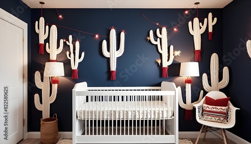 Cactus wall decals in fresh modern baby room