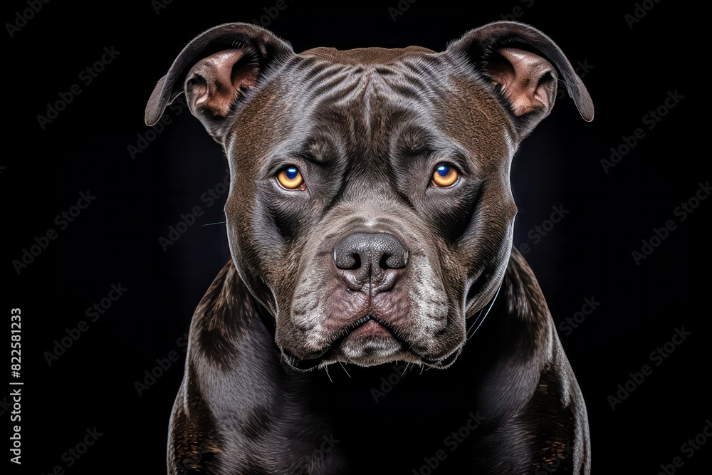 pitbull in studio setting against black backdrop, showcasing their playful and charming personalities in professional photoshoot.