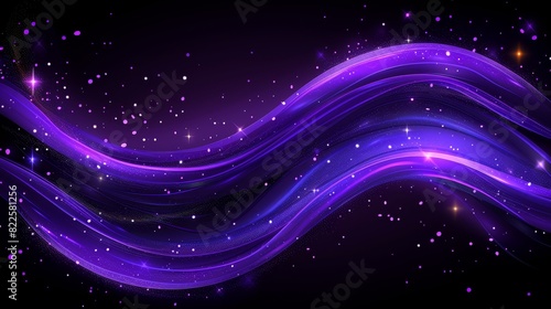  A dark purple background with wavy lines, adorned with stars and sparkles, and stars and sparkles at its edges