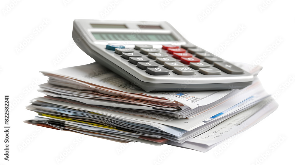 Calculator with Financial Documents for Accounting and Finance, Isolated on White, Transparent Background, PNG File, Hand Edited Generative AI Calculator with Financial Documents for Accounting and Finance, Isolated on White, Transparent Background, PNG File, Hand Edited Generative AI