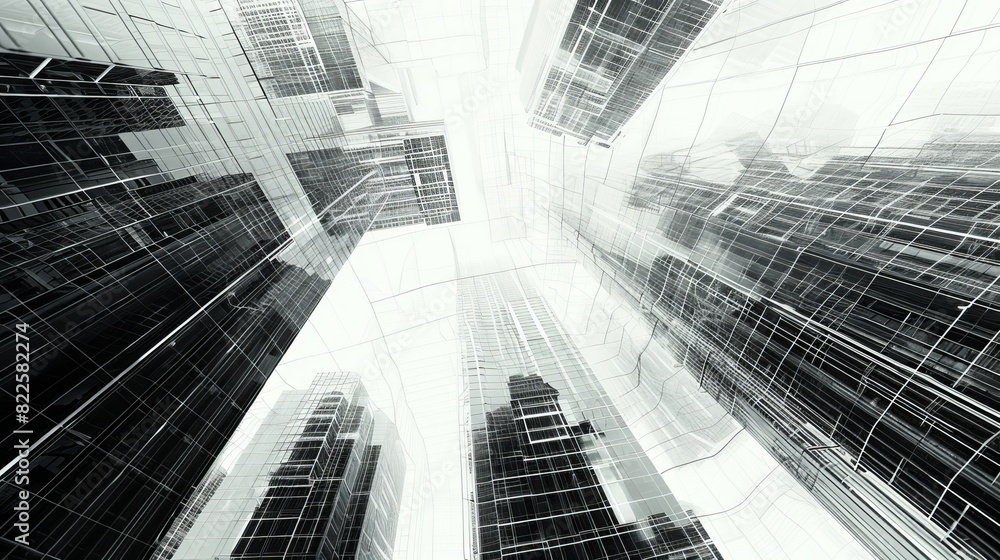 Fototapeta premium 3D rendering of a cityscape with digital lines and elements.