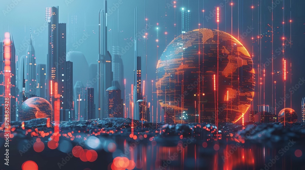 Fototapeta premium futuristic global communication network with iot blockchain and data exchange 3d illustration