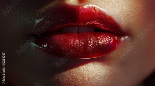 A woman's lips are painted red