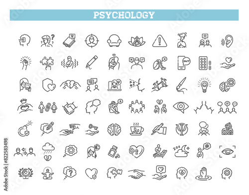 Psychology and mental line icons collection