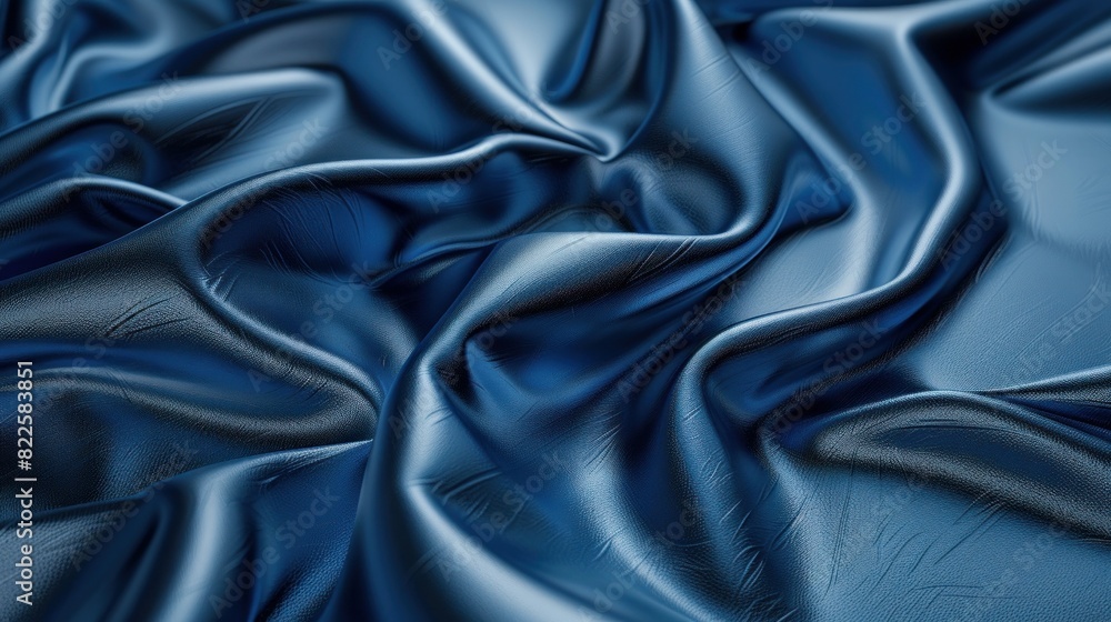 Obraz premium Blue artificial leather featuring wavy folds on a PVC base.