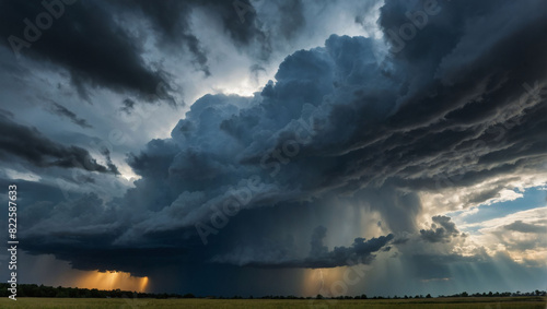 Nature's drama, backdrop of stormy clouds brewing tumult in the sky. photo